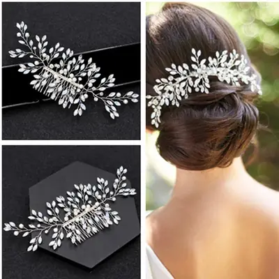 Mai Lang Crystal Hair Comb with Pearl Leaf Design