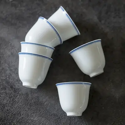 White Porcelain Tea Cup with Blue Line & Thin Feet