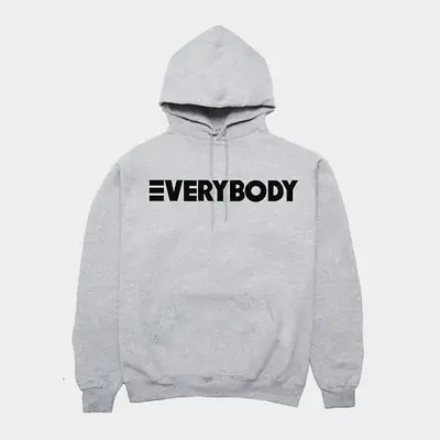 White Everybody Letter Hooded Sweatshirt with Black Jeans