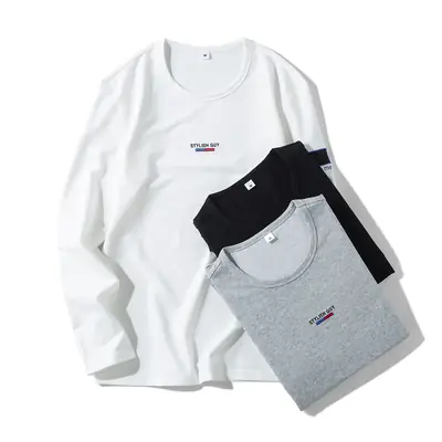 Pure Cotton Long Sleeve T-Shirt White Black Grey 2025
