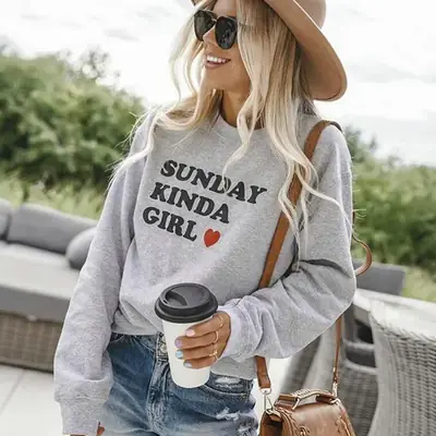 Sunday Kinda Girl Pink Sweatshirt Red Letter Design