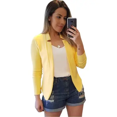 Women's Yellow Blazer Jacket Casual Professional Wear