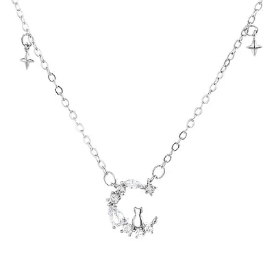 Ancient Cat Necklace for Women Silver Star Moon Tassel