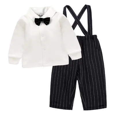 Kids White Shirt Striped Pants Two-Piece Suit Set