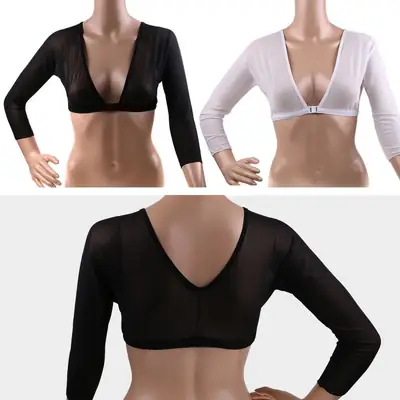 Black Mesh Chest Top with Front Buckle & Long Sleeve