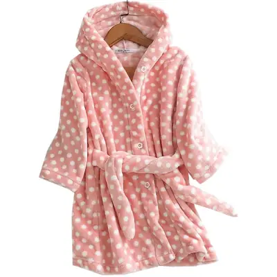 Winter Flannel Bathrobe for Girls Boys Blue Coral Print