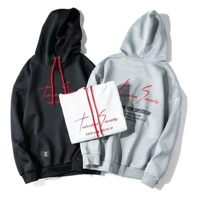 Men Black Hooded Crewneck Sweatshirt with Motivational Print