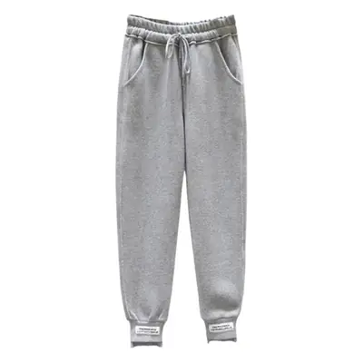 Women White Fleece Lined Casual Pants Loose Autumn Winter 2020