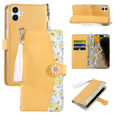 Yellow Leather Tassel Phone Case for Samsung Galaxy S23