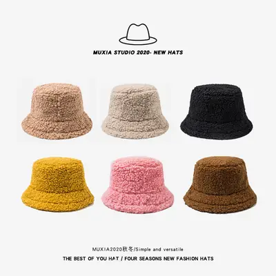 Pink Wool Bucket Hat for Women Winter Warm