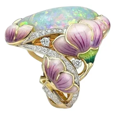 Enamel Painted Flower Ring for Women European American Glue Dropping