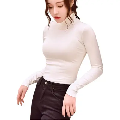 Women's 2025 Fleece Half-High Collar Top with Letter Embroidery