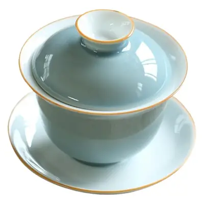 Light Blue Glazed Ceramic Tea Set with Cover