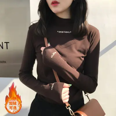 2019 Winter Black Velvet Slim Fit Long Sleeve T-Shirt for Women