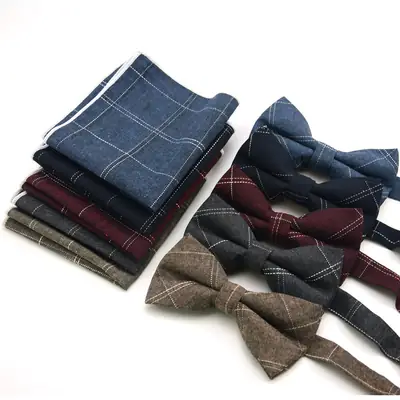 Men's Blue Cotton Bow Pocket Towel Set