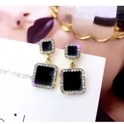 Korean Style Sparkling Black Earrings for Women