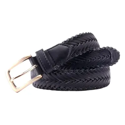 Black Braided Women's Belt with Gold Buckle