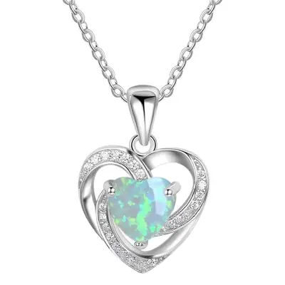 Heart Shaped Opal Pendant Necklace for Women