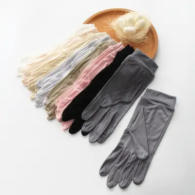 Wholesale Silk Sunscreen Gloves Women's 5-Finger White