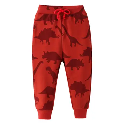 Red Cotton Long Pants for Boys Girls Autumn