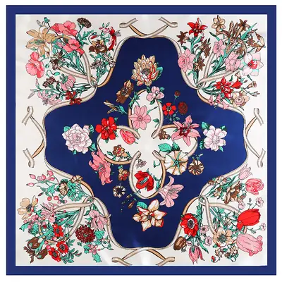 Japanese Korean Style Blue Floral Scarf 90cm