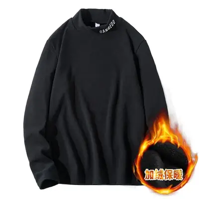 Men Black Fleece Lined Sweatshirt Long Sleeve Winter Warm