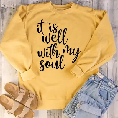 Pink Round Neck Sweatshirt with "It's Well With My Soul" Print
