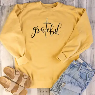 Black Grateful Letter Crewneck Sweatshirt