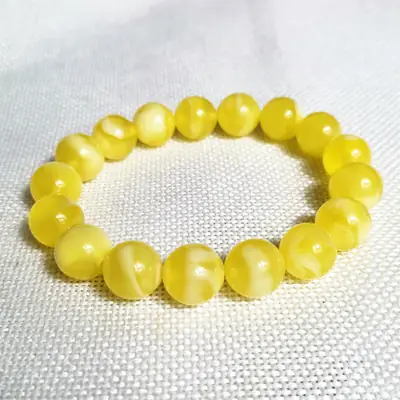 Yellow Synthetic Round Bead Bracelet for Men Women