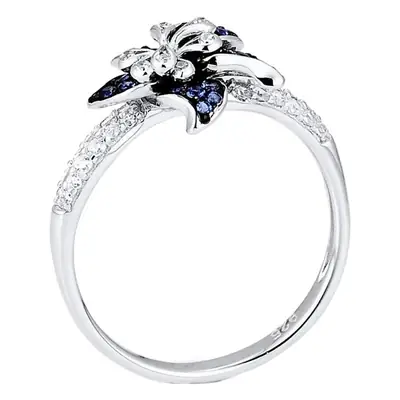 Women's Blue Flower Mandala Ring with Crystal Accents