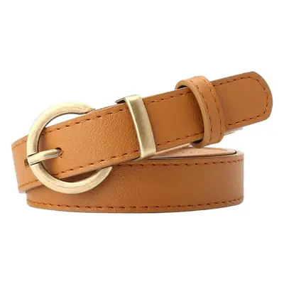 Women's Beige Leather Belt with Gold Buckle