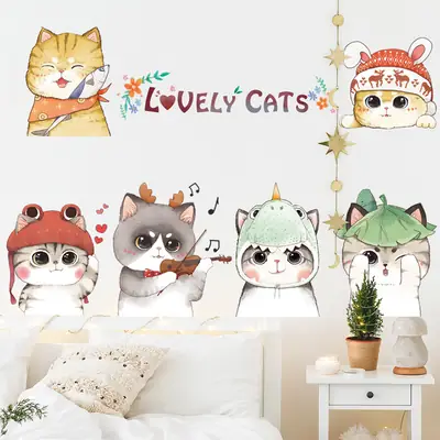 Cute Cat Wall Stickers for Bedroom Decor