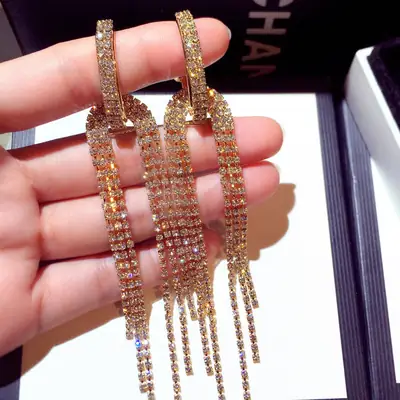 Korean Silver Pin Earrings with Zircon Tassels for Women
