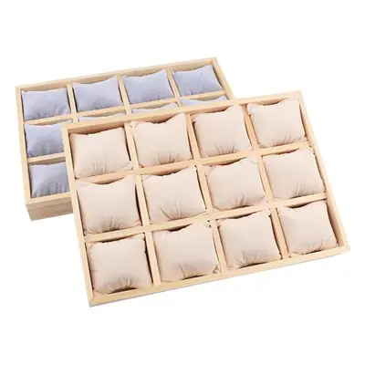 Wooden 12-Box Flannel Watch Display Tray