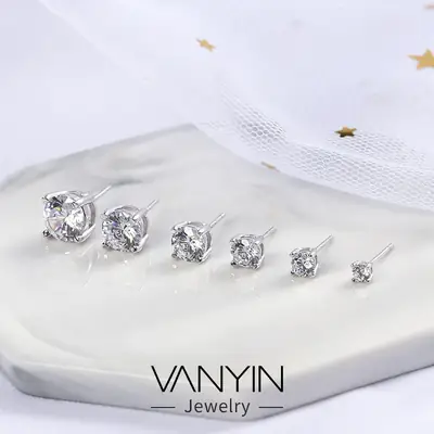 Brilliant Four Claw Earrings S925 Sterling Silver Fashion Casual