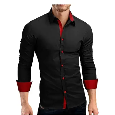 2019 Long Sleeve Button Down Shirt for Men Blue Large