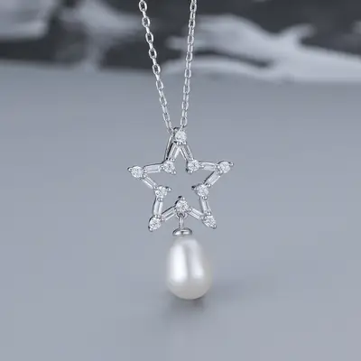 925 Sterling Silver Star Pearl Necklace for Women