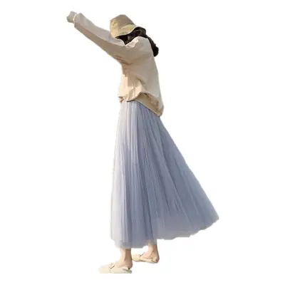 Fairy Pleated Mesh Skirt Women Large Mid Waist