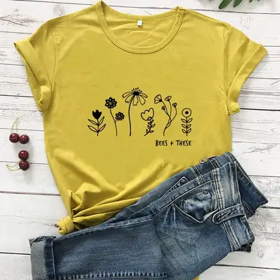 Bees & Flowers T-Shirt for Women Men European American