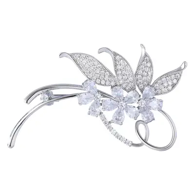 Women's Zircon Floral Brooch Anti-Exposure Silver