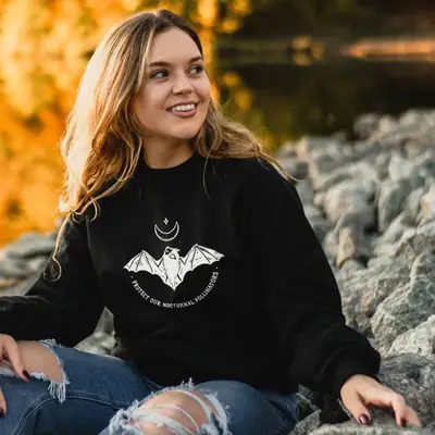 Black Nocturnal Bat Graphic Crewneck Sweatshirt