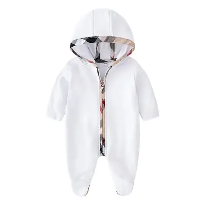 Newborn Baby Hooded Romper White Long Sleeve