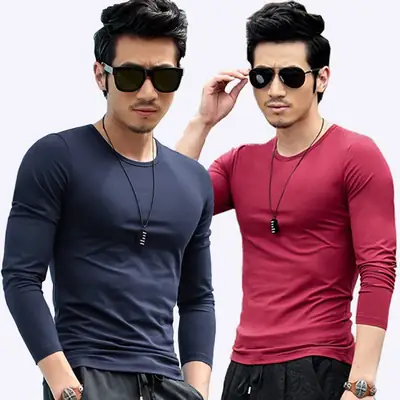 Men V-Neck Long Sleeve T-Shirt White 2019