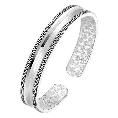 Men's Open Backed Silver Bracelet with Greek Key Detail