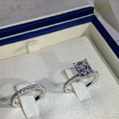 Sanjie Gold Plated Square Diamond Zircon Couple Rings