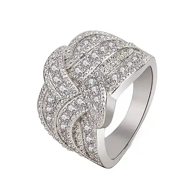 Full Diamond Rotating Silver Ring with Seiko Design
