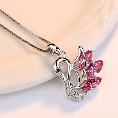 Swan Pendant Necklace with Blue Zircon & Silver Chain