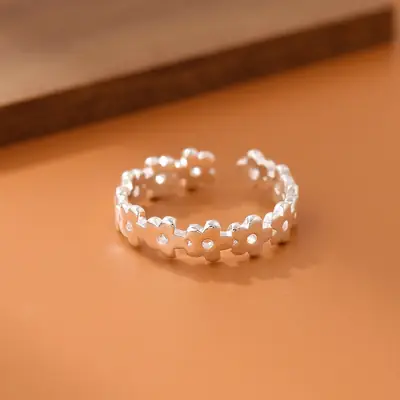 Korean Style Open Ring with Flower Cut Out Silver