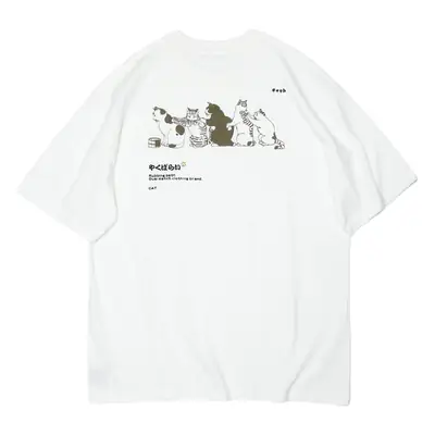Men White Meow Print T-Shirt New Arrival