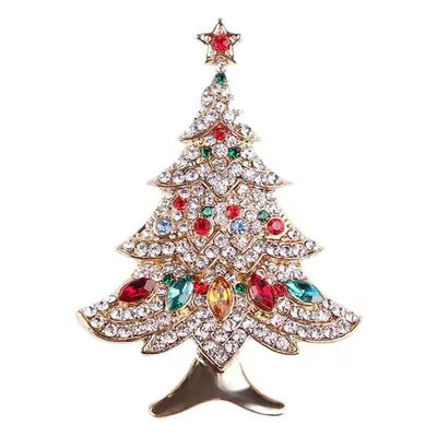 Christmas Tree Brooch with Red Diamonds for Women